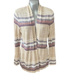 5/$20 Cream Striped Open-Front Cardigan Sweater